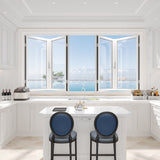 KaMic Elite-Fold 96" x 48" 4-Panel Aluminum Folding Window in Sleek White with Hidden Hinges & Rollers, Dual Open Outward Folding Design - Model # SE-FW4PWH9648-DO