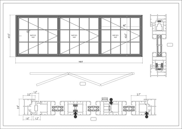 *Special order* KaMic 144 x 48 3-Panel Aluminum Folding Window in Black, Outward Swing from Left to Right (outside look inside)